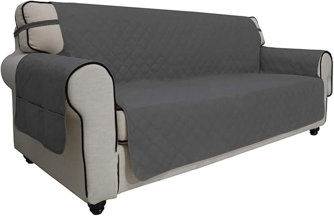 Easy-Going Sofa Slipcover Waterproof Couch Cover for 3 Cushion Couch Sofa Cover Furniture Protector Cover Pets Covers Washable Non-Slip Fabric Pets Kids Children Dog Cat (Sofa, Dark Gray)