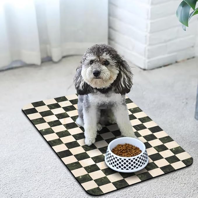 Dog Food Mats for Floors Waterproof, Pet Water Bowl Mats Pet Feeding Absorbent Placemats Plaid 16 * 24 inch