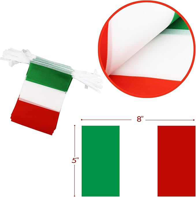 Italy String Flag Pennant Banner - 38 Flags, 42 Feet Small Mini Italian Flags Bunting Banner for Country Decoration, School, Party, Sports Events