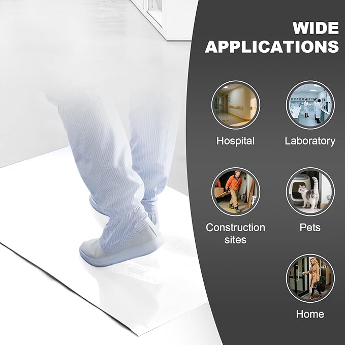 26" x 45" White Sticky Mat Tacky Pads Adhesive Floor Mat (5 Packs,150 Sheets,30 Sheets/Pack for Cleanroom Laboratory Hospital Construction Pets Home Indoor Gymnasium and Workshop