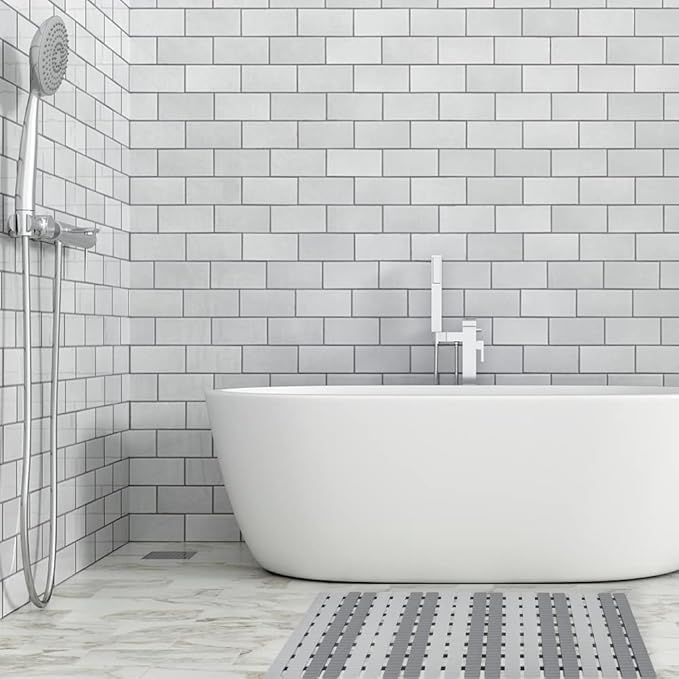 Shower Mat Non Slip Bathtub Mat with Suction Cups and Drain Holes 27.5 x15.7 Inch Bath Mat for Tub & Shower.Easy Dry,Easy to Cut,Eco-Friendly