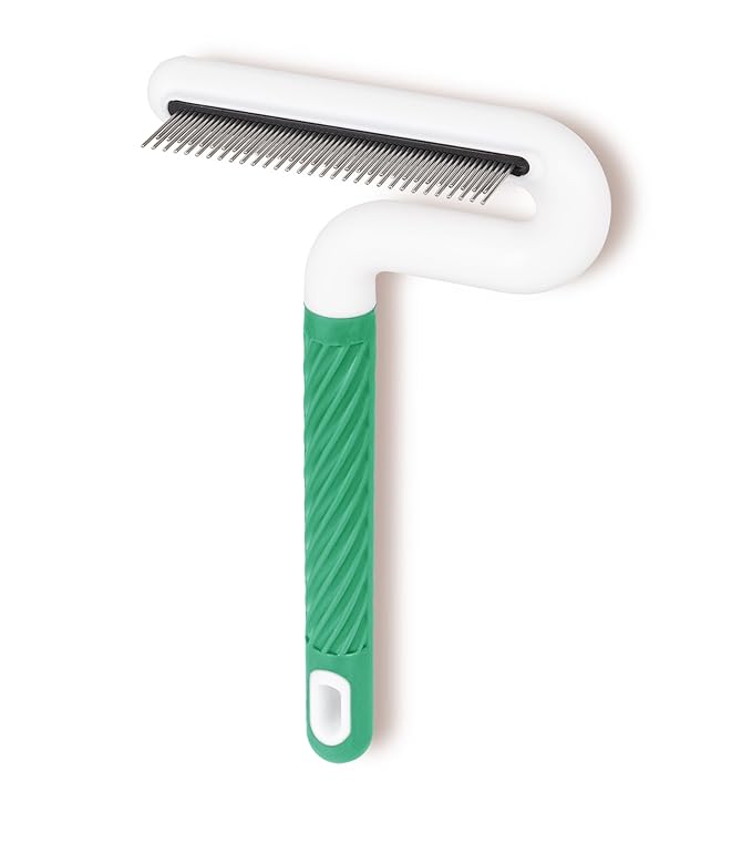 TailGurus Pet Flea Comb for Dogs & Cats - Grooming Tool with Long & Short Steel Teeth, Safely Removes Tangles and Knots, Gentle Detangling Brush for Pet Hair (TG2043)(Green)