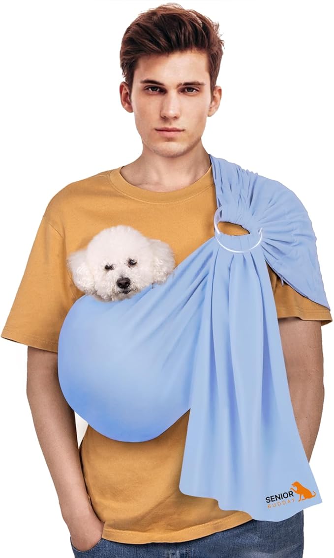 Dog Sling Carrier for Small Dogs,Carrying Wrap Anti-Anxiety Cat Sling,Adjustable Pet Sling (Light Blue)