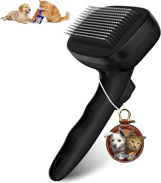 Dog Self Cleaning Slicker Brush for Shedding, Ideal for Short Long Haired Dogs, Including Cat. Removes Loose Fur, Undercoat, Mats, Tangled Hair. Suit for Large Medium Small Animal, Black