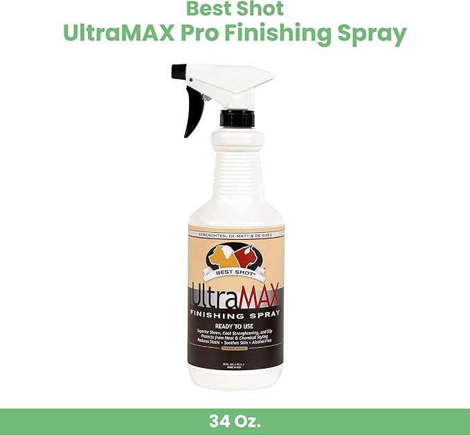 Best Shot UltraMAX Pro Finishing Spray, Ideal Detangler Spray for Pets, Hydrating and Soothing Pet Grooming Spray, for Dogs and Cats, 34 Oz.
