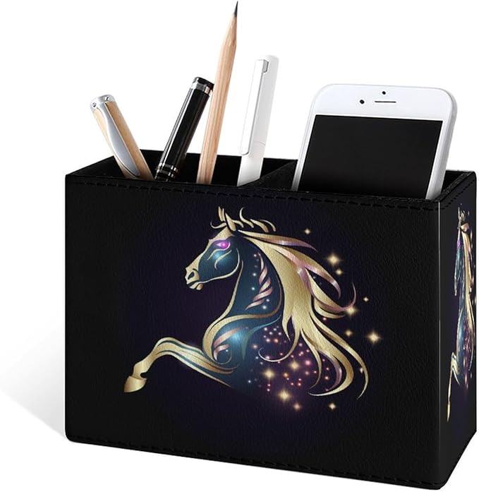 Famame Magic Horse Pencil Holder for Desk, Leather Desktop Container Pen Cup Storage Study Table Pen Organizer Makeup Brush Holder for Classroom Office Home