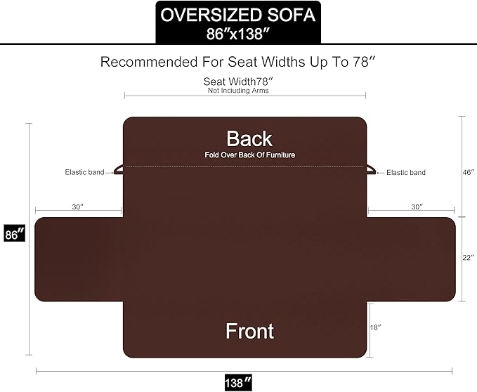 U-NICE HOME Large Sofa Cover Reversible Couch Cover for Dogs Pets with Elastic Straps Water Resistant Furniture Protector for 4 Cushion Couch (Oversized Sofa, Brown/Brown)