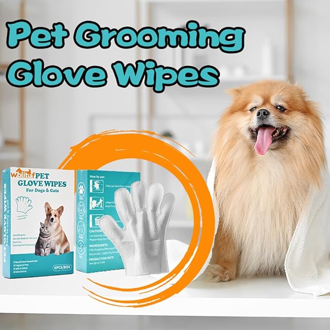 WBLITUF Pet Glove Wipes for Dogs and Cats - Dog Washing Gloves, Cat Bathing Wipes, [Individually Wrapped] 6 PCS, Cleaning & Deodorizing, Unscented,Hypoallergenic, Daily Care andTraveling.