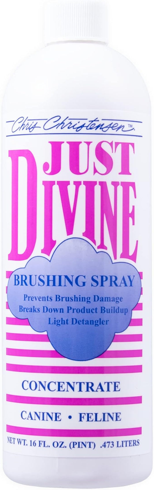 Chris Christensen Just Divine Dog Brushing Spray Concentrate, Groom Like a Professional, Prevents Brushing Damage, Light Detangler, All Coat Types, Made in USA, 16oz