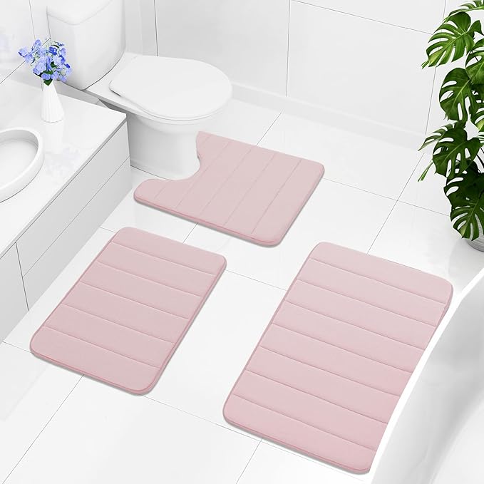 Buganda Memory Foam Bath Mat, 47" x 17", Ultra Soft and Non-Slip Bathroom Rugs, Water Absorbent and Machine Washable Bath Rug Runner for Bathroom, Shower, and Tub, Peach