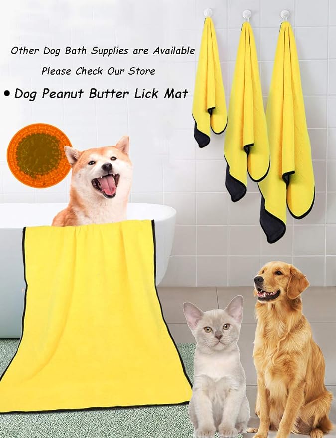Dog Bath Towel - Super Absorbent Microfiber Dog Towel for Small Dogs and Cats, Yellow & Grey 11.8" x 23.6"