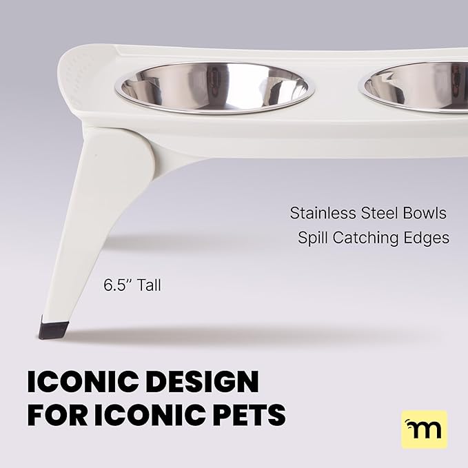 MalsiPree Elevated Dog Bowl Stand - Foldable Raised Feeding Station 6.5" - 2 Stainless Steel Bowls, Portable Non-Slip, Mess-Catching, Travel Pet Bowl Set - Dishwasher Safe, Medium & Large Breeds