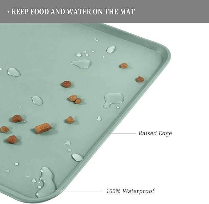 Reopet Waterproof Pet Feeding Mat with High Raised Edges, Heavier and Thicker Placemats for Cat Dog Water Bowl with BPA Free, Dogs Cats Food Mats for Messy Drinkers to Prevent Spill and Protect Floors