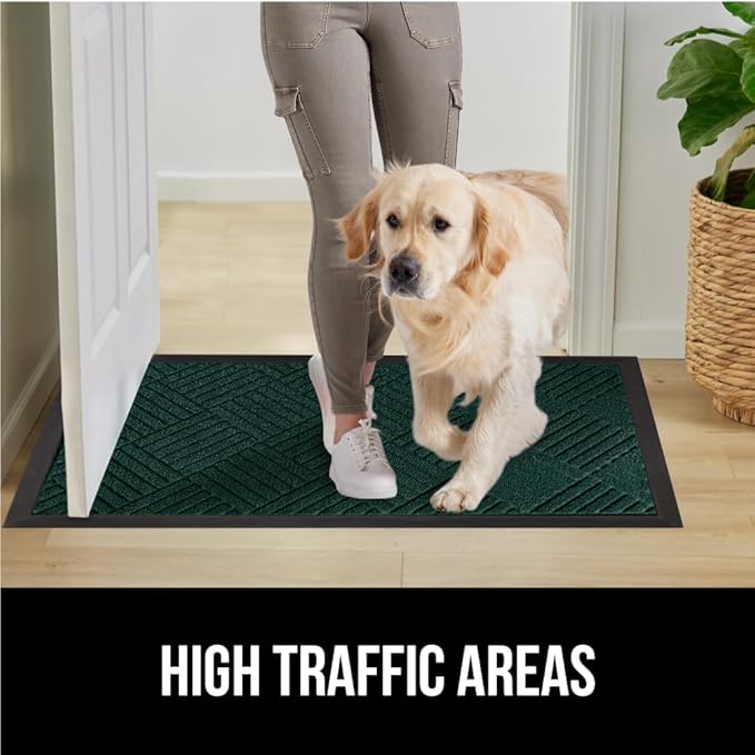 GORILLA GRIP 100% Waterproof All-Season WeatherMax Doormat US Designed Natural Rubber, Stain and Fade Resistant, Low Profile Indoor Outdoor Door Mats, Easy Clean Patio Mat, 17x29, Green Diamond