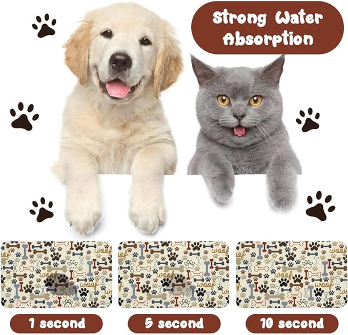 Dog Food Mats for Floors Waterproof, Dog Cat Water Bowl Mats Pet Feeding Absorbent Mat Dog Cat Pet Placemats for Food and Water Beige 12 * 20 inch