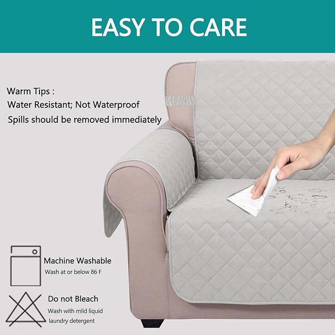 U-NICE HOME Loveseat Sofa Cover Reversible Couch Covers for 2 Cushion Couch for Dogs Furniture Protector Cover with Elastic Straps Water Resistant(Loveseat Small, Light Grey/Light Grey)