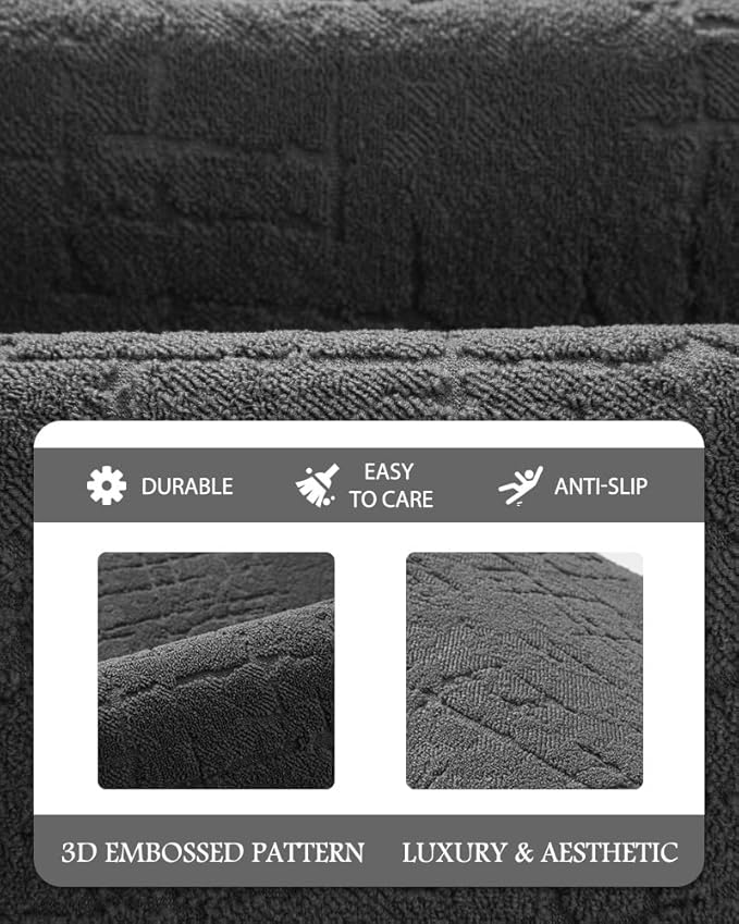 AMOAMI-Bath Mat-Absorbent Quick Dry Bathroom Floor Mats-Washable Rubber Backing Bath Mats for Bathroom Rugs Fit Under Door-Bath Rug for in Front of Sink Bathtub Shower Room, Dark Grey 24''x48''