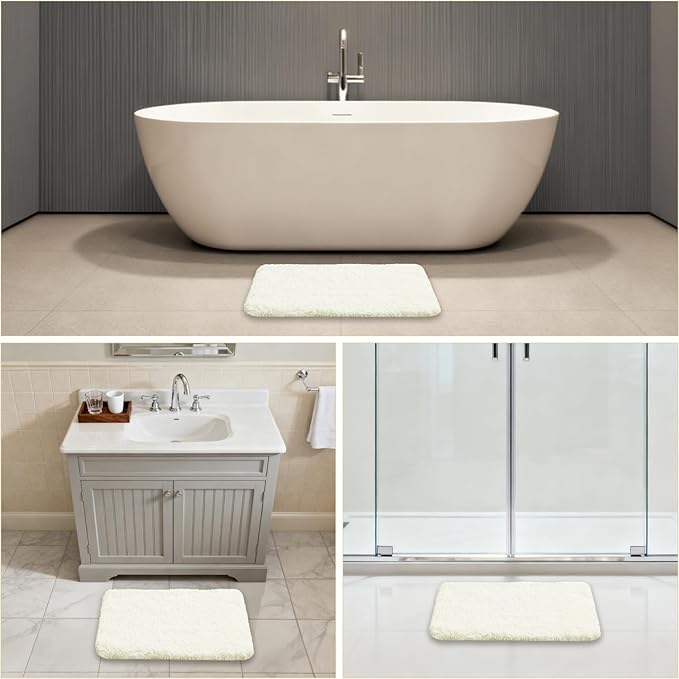 Cream Bathroom Rugs 17"x24" - High-Density Microfiber Bath Mat, Fluffy Non Slip Absorbent and Washable Bathroom Mat - Ideal for Small Spaces, Vanity, Toilet, or Pet Mat