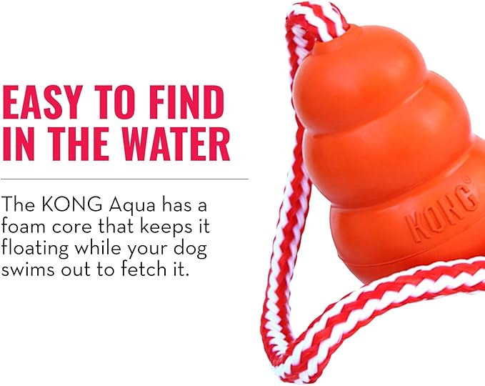 KONG Aqua Floating Fetch Toy - Dog Floating Toy for Water Retrieval, Play, Exercise & More - Natural Rubber Dog Toy with Foam Interior & Rope for Farther Throwing - Orange, for Large Dogs