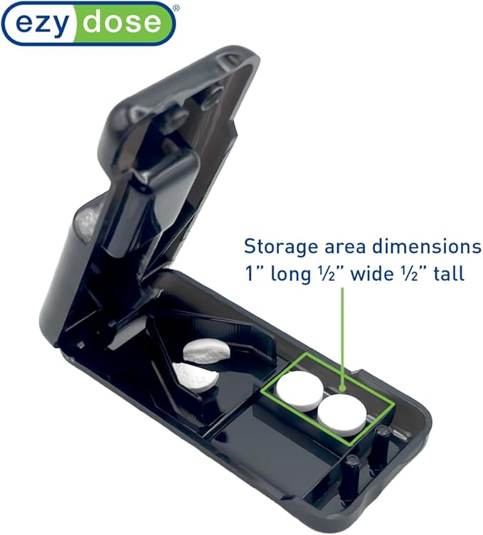 EZY DOSE Pill Cutter and Splitter with Dispenser, Safely Cuts Large, Small and Tiny Pills, Vitamins, Tablets in Half, Accurate and Easy Cutting, Stainless Steel Blade, Travel Sized, Black, BPA Free