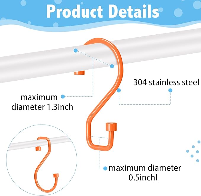 Wenqik 12 Pcs Colorful S Hooks Hanging Stainless Steel Multi Functional Metal Hanging Hooks Reversible Metal S Shaped Hook for Kitchen, Bathroom, Garden, Indoor, Outdoor