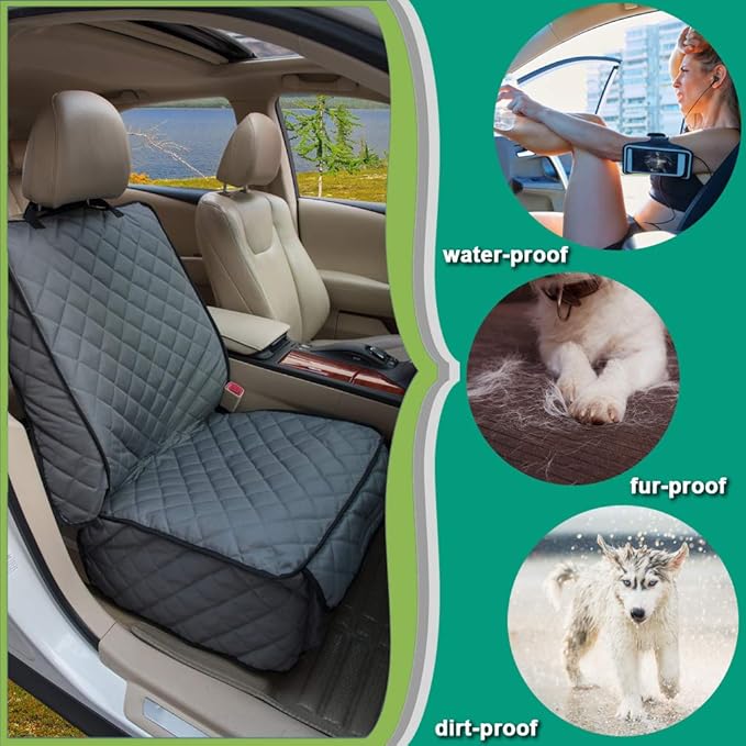 HAPYFOST Waterproof Front Seat Cover Dog Car Seat Covers Nonslip and Full Protection with Side Flaps Fits Most Cars, Trucks, SUVs(Grey, 1Pack)