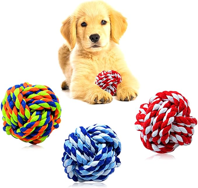 Wellbro Pet Chew Toy, Knots Weave Cotton Rope, Biting Small Ball for Dogs & Cats, 6 in One Pack
