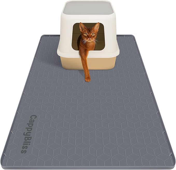 Large Cat Mat for Litter Box, 34"x22" Waterproof Silicone Mat with Litter Trapping, Easy Clean & Non-Slip Floor Pad for Indoor Cats, Dark Gray