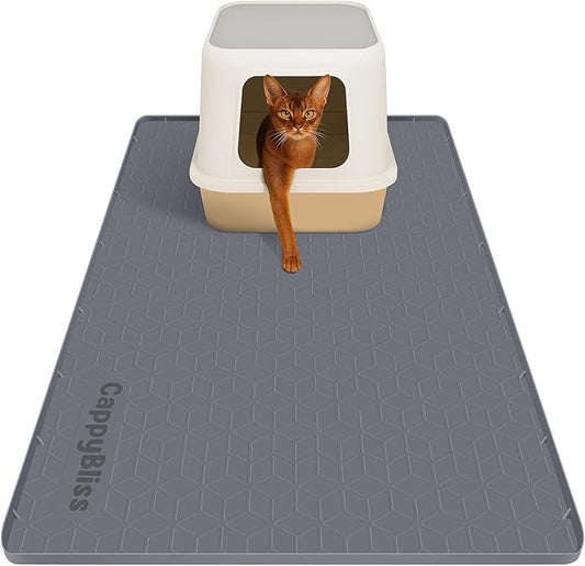 Large Cat Mat for Litter Box, 34"x22" Waterproof Silicone Mat with Litter Trapping, Easy Clean & Non-Slip Floor Pad for Indoor Cats, Dark Gray