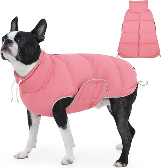 FUAMEY Dog Puffer Jacket for Small Dogs,Dog Cold Weather Coats Winter Dogs Down Jackets Waterproof Pet Snowsuits Warm Puppy Winter Vest Turtleneck Pets Adjustable Jackets Coats Pink S