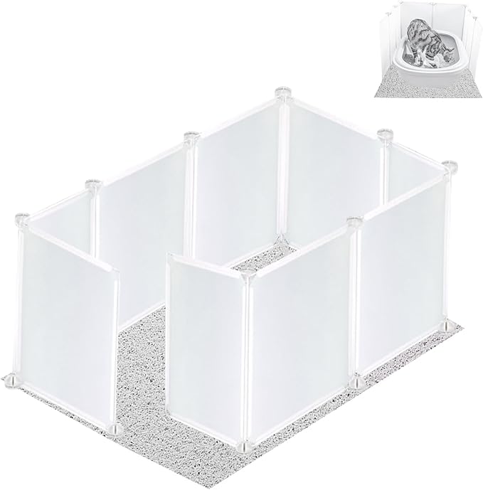 Cat Litter Box Enclosure Splash Guard,DIY Large Pet Litter Box Shields for Open Top Litter Pan.Small Animal Pen for Hamsters, Guinea Pig (Include Litter Mat White, Large L31''W19''H16'' 9 PCS)