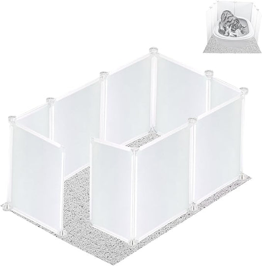 Cat Litter Box Enclosure Splash Guard,DIY Large Pet Litter Box Shields for Open Top Litter Pan.Small Animal Pen for Hamsters, Guinea Pig (Include Litter Mat White, Large L31''W19''H16'' 9 PCS)