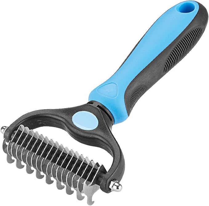 XLCL pet Pet Grooming Tool - 2 Sided Undercoat Rake for Cats and Dogs - Safe Dematting Comb for Easy Mats & Tangles Removing - No More Nasty Shedding and Flying Hair blue