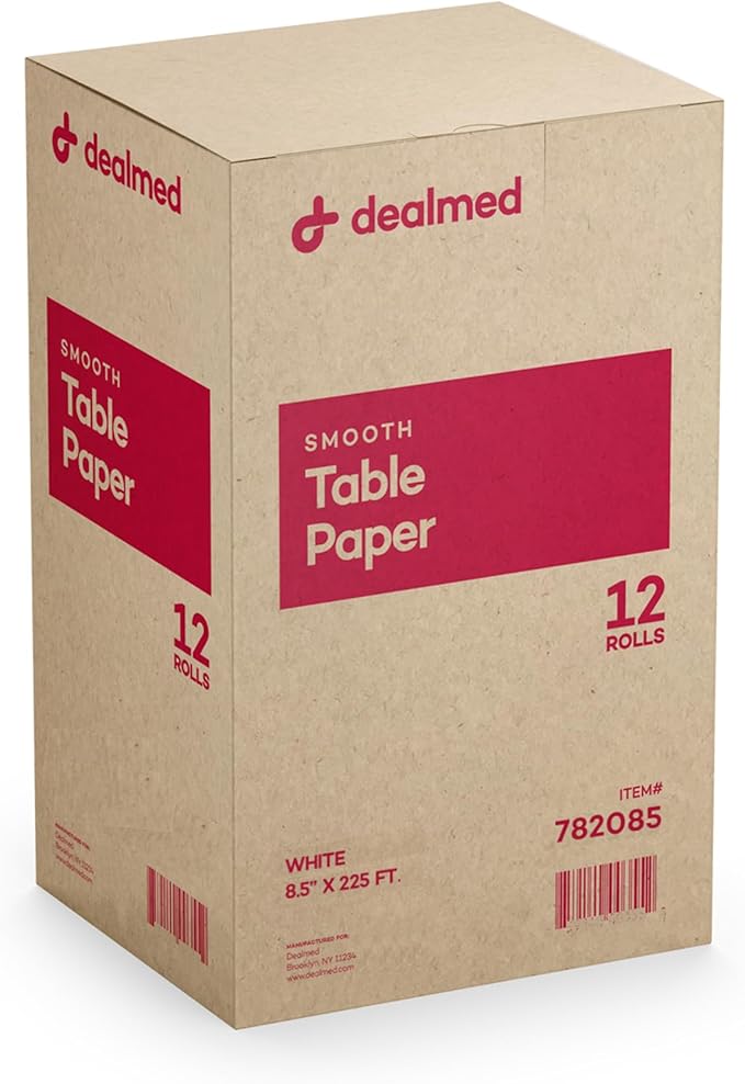 Dealmed Headrest Paper (12 Rolls) 8.5” x 225' Smooth, White Medical Exam Cover for Doctor’s Offices, Medical Facilities, Patternmaking, Tracing and More