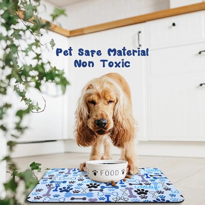 Dog Food Mats for Floors Waterproof, Pet Water Bowl Mats Pet Feeding Absorbent Placemats Blue 12 * 20 inch
