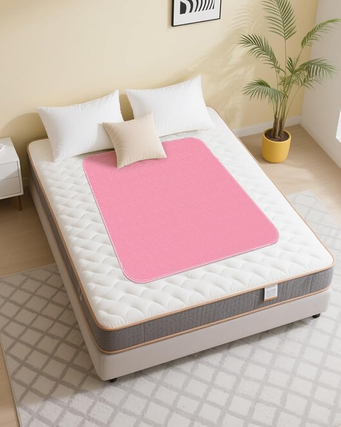 Washable Bed Pads 34" x 36" - 4 Pack, Pink, Waterproof Bed Pads for Incontinence, Bed Wetting Pads for Bed, Sofa, Floor, Resuable Underpads for Adults, Seniors, Pet