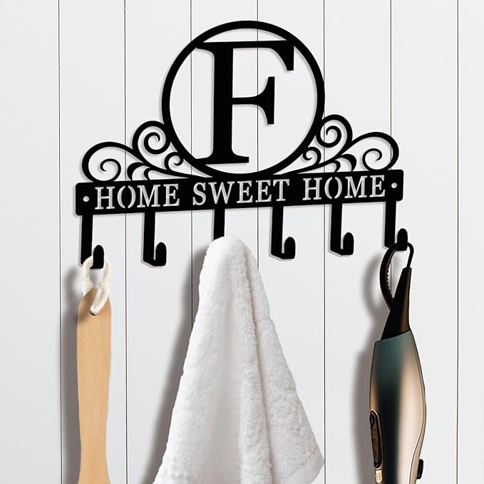 Metal Letter F Key Holder for Wall, Decorative Metal Key Holder Wall Mount, Key Hooks Coat Rack Monogram Wall Decor, Perfect for Bathroom, Living Room, Kitchen, Anniversary Housewarming Gift