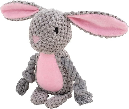TONYFY Dog Toys, Dog Squeaker Toys with Crinkle Paper, Stuffed Animal Dog Plush Chewing Toy, Cotton Rope Interactive Toys for Puppy, Small, Middle Dogs (Gray Rabbit)