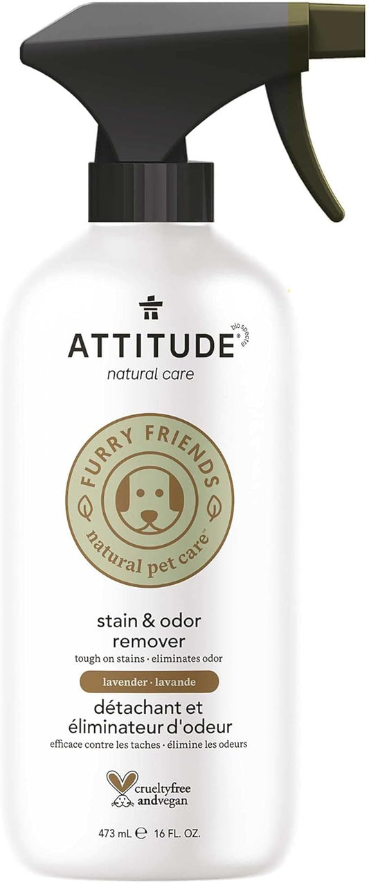 Attitude Stain and Odor Remover for Pets, Plant and Mineral-Based Ingredients, Vegan and Cruelty-Free, Lavender, 16 Fl Oz