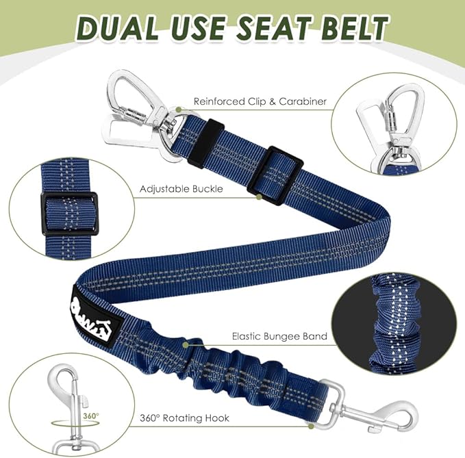 Lukovee Dog Seat Belt for Car, Adjustable Dog Car Harness for Large Medium Small Dogs, Soft Padded & Breathable Mesh Dog Seatbelt with Car Vehicle Connector Strap (Blue Double Clip,Small)