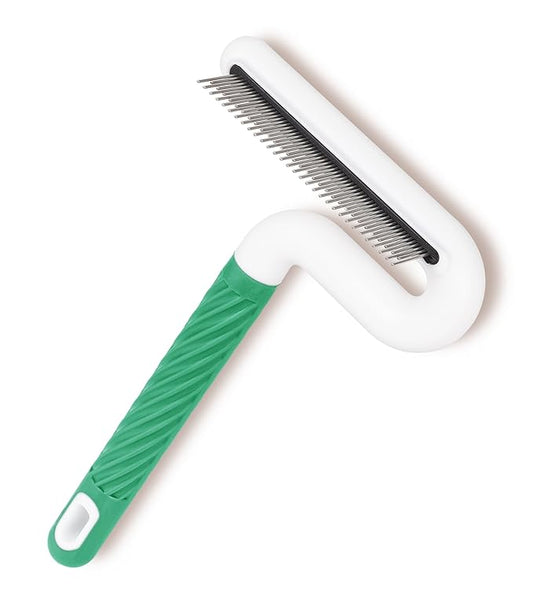 TailGurus Pet Flea Comb for Dogs & Cats - Grooming Tool with Long & Short Steel Teeth, Safely Removes Tangles and Knots, Gentle Detangling Brush for Pet Hair (TG2043)(Green)