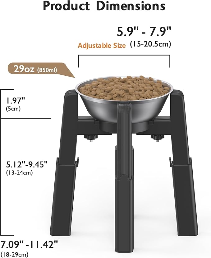 CZPET Elevated Dog Bowl, Raised Dog Bowl Stand with 51oz Stainless Steel Bowl Large Capacity, Height and Size Adjustable & Anti-Slip Stand for Large Dogs
