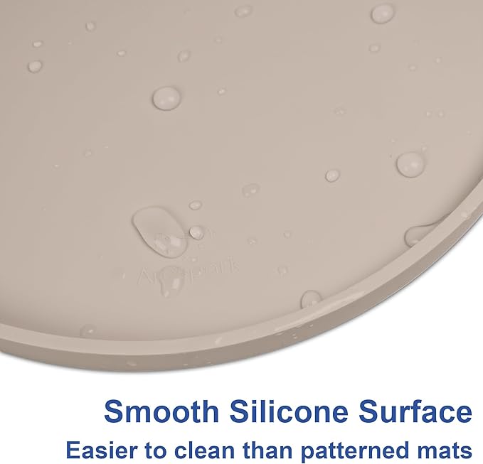 Arespark Dog Food Mat, Nonslip Waterproof Dog Silicone Feeding Bowl Mat with Raised Edges for Floors Prevent Spills, Round Eating Plate Puppy Supplies 10inch