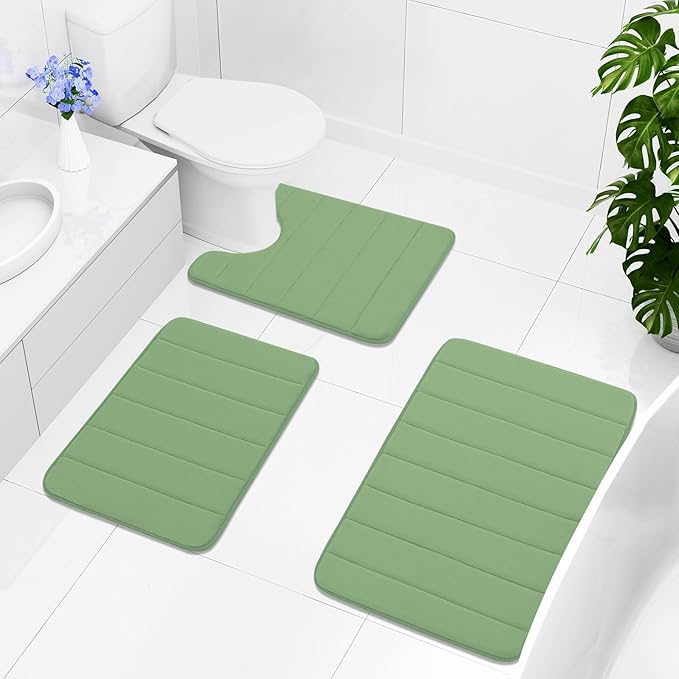 Buganda Memory Foam Bath Mat, 44" x 24", Ultra Soft and Non-Slip Bathroom Rugs, Water Absorbent and Machine Washable Bath Rug Runner for Bathroom, Shower, and Tub, Olive Green