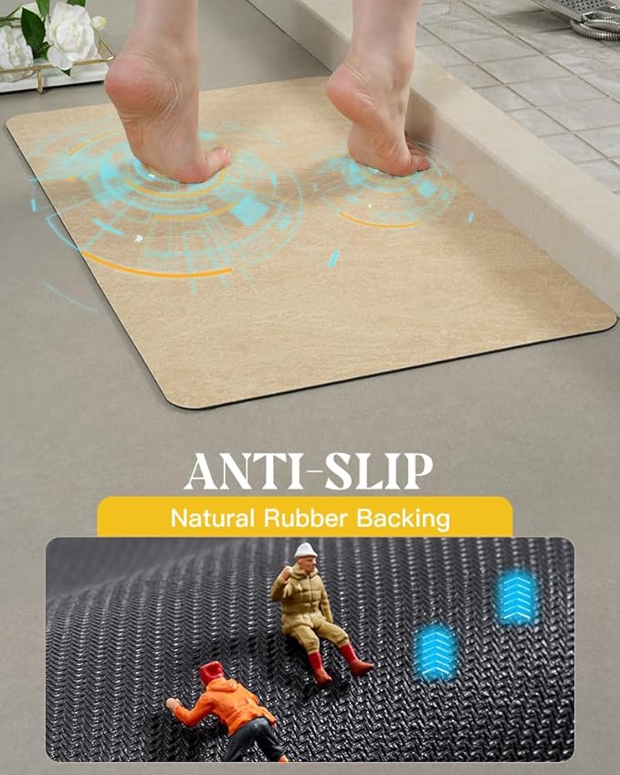 MontVoo -Bath Mat Rug-Rubber Backing Non Slip Quick Dry Absorbent Thin Bathroom Rugs Fit Under Door-Faux Suede Surface Bathroom Floor Mats-Shower Rug for in Front of Bathtub Shower Beige 17"x59"