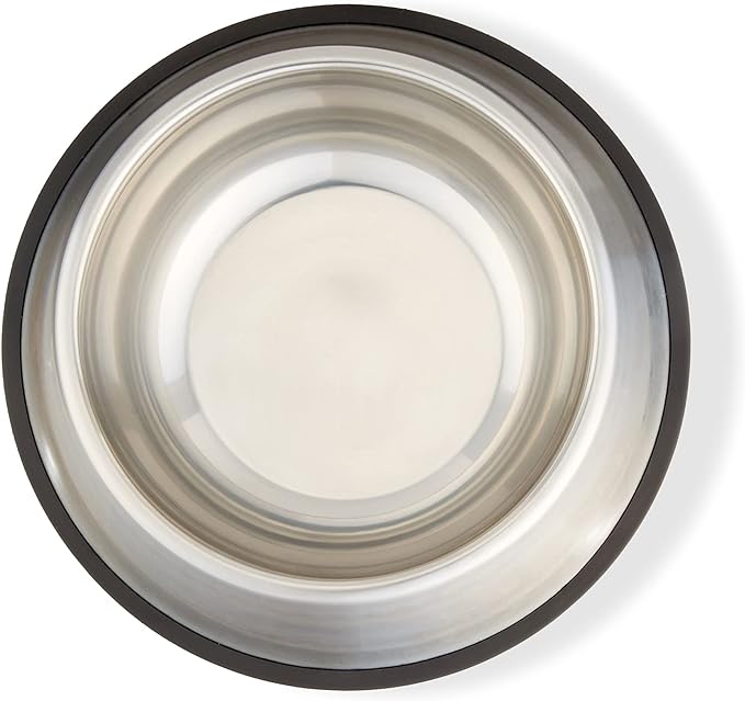 Amazon Basics Stainless Steel Non-Skid Dog Water And Food Bowls, Dishwasher Safe, Rust Resistant, 38oz Capacity, 10 x 2.8 Inches, 2-Pack