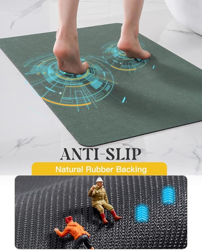 MontVoo -Bath Mat Rug-Rubber Backing Non Slip Quick Dry Absorbent Thin Bathroom Rugs Fit Under Door-Faux Suede Surface Bathroom Floor Mats-Shower Rug for in Front of Bathtub Shower Green 24"x48"