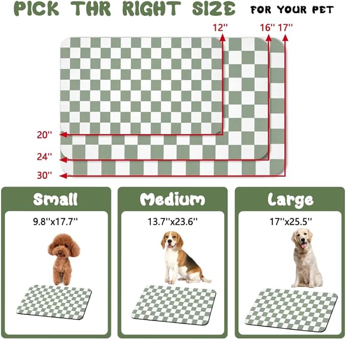 Dog Food Mats for Floors Waterproof, Pet Water Bowl Mats Pet Feeding Absorbent Placemats Plaid 17 * 30 inch