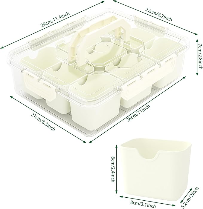 REBECAT Divided Serving Tray with Lid and Handles 9 Compartments Snack Box Container Charcuterie Organizer Snackle Box Container for Candy,Nuts，Fruits,Snacks,3 Pack,Beige