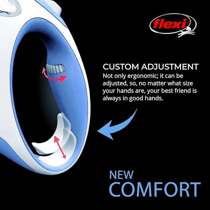 FLEXI New Comfort Tape Retractable Dog Leashes for Small Dogs Upto 33 lbs. – 16 ft., Blue | Tangle Free Pet Walking Leash with One-Handed Brake, Pause, Lock|German Quality Product